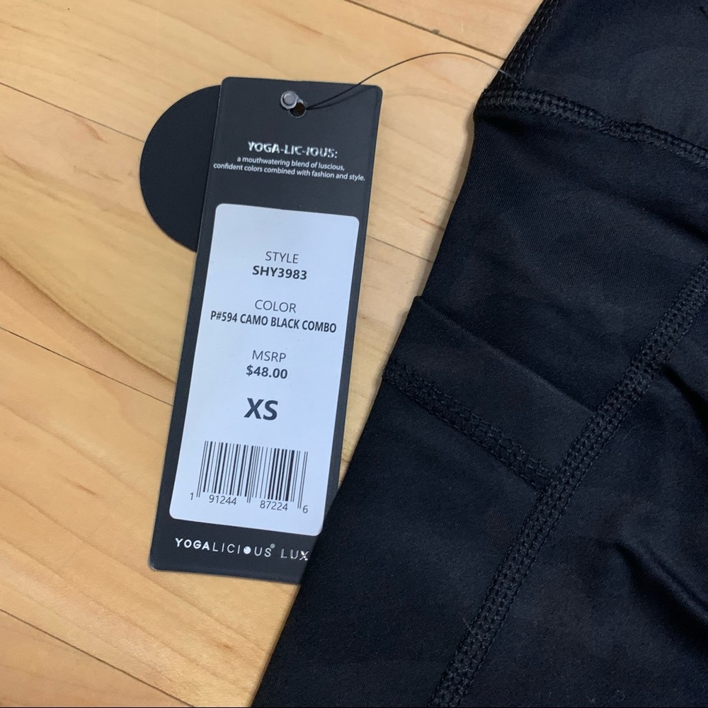 YOGALICIOUS Shorts Lux High Rise Side Pockets Bike Tights Leggings Black Camo XS - Picture 6 of 7